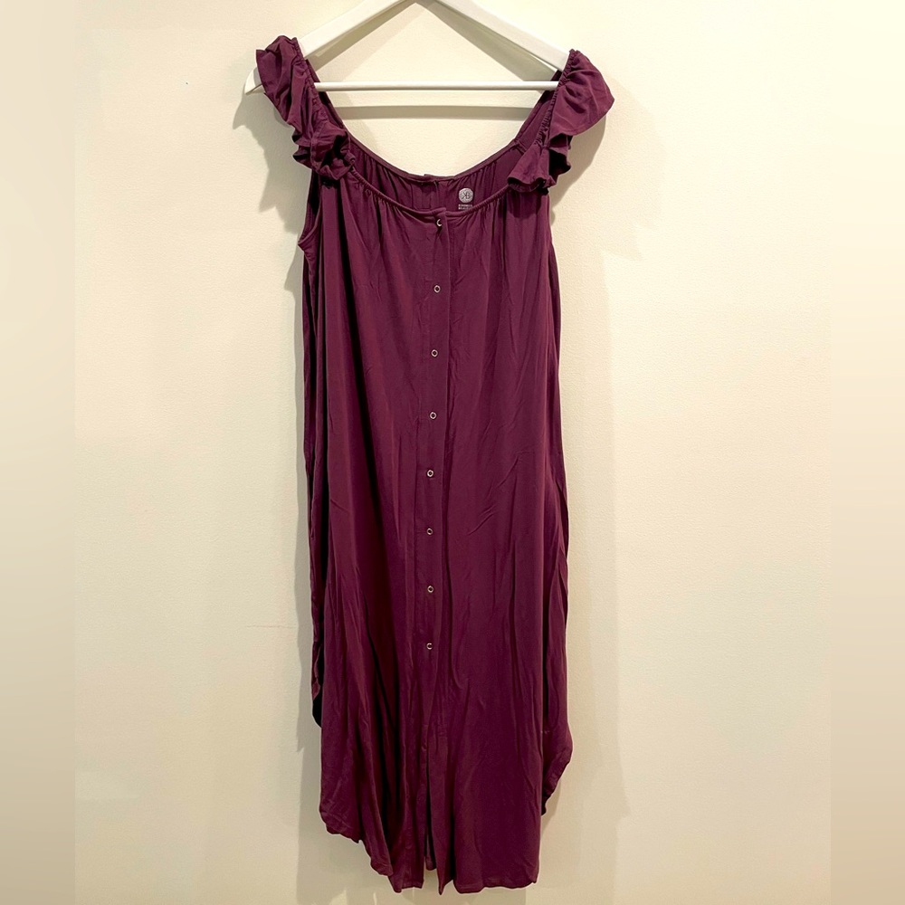 Kindred Bravely Plum Ruffle Shoulder Nursing Nightgown